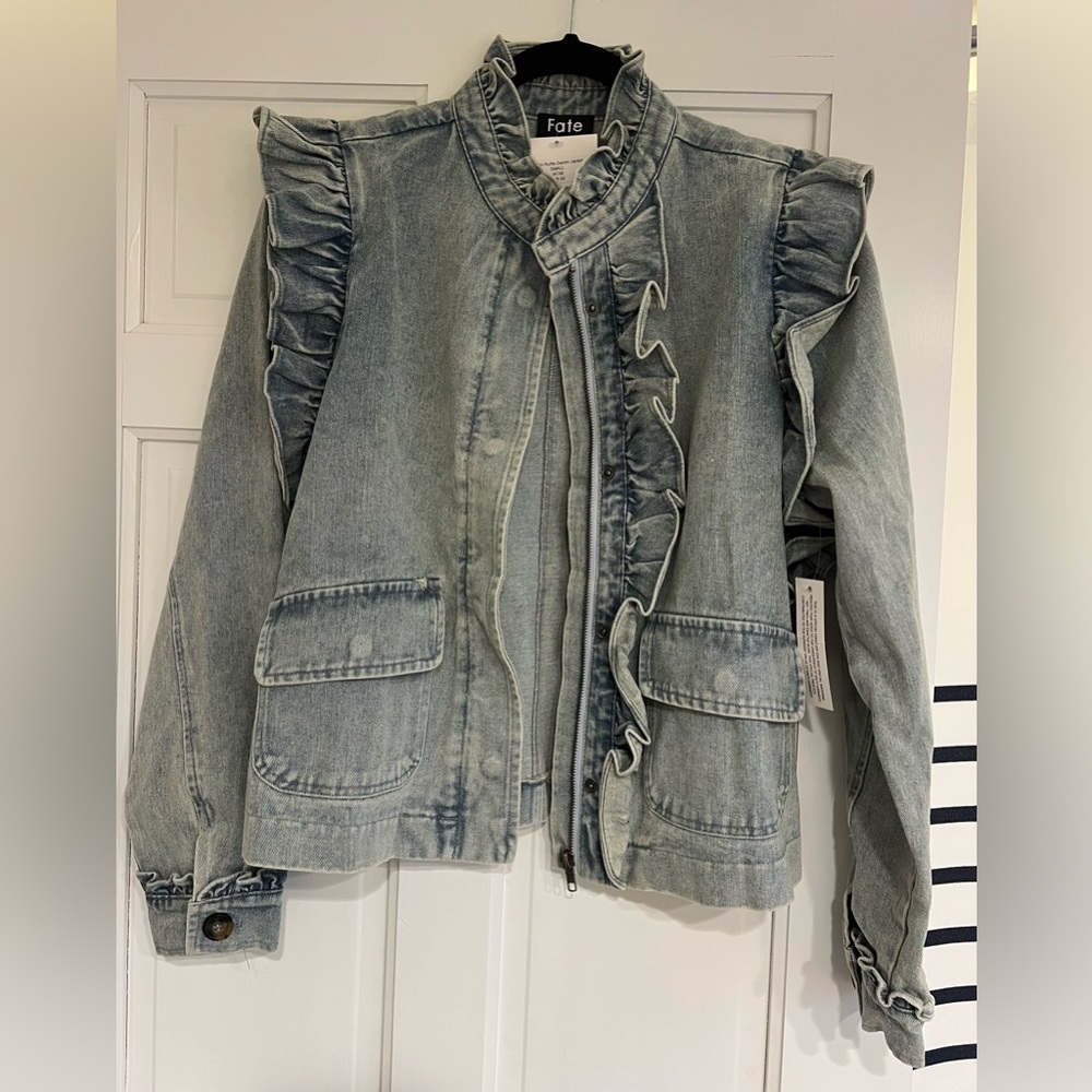 NWT Fate Ruffle Denim Jacket - Picture 3 of 8